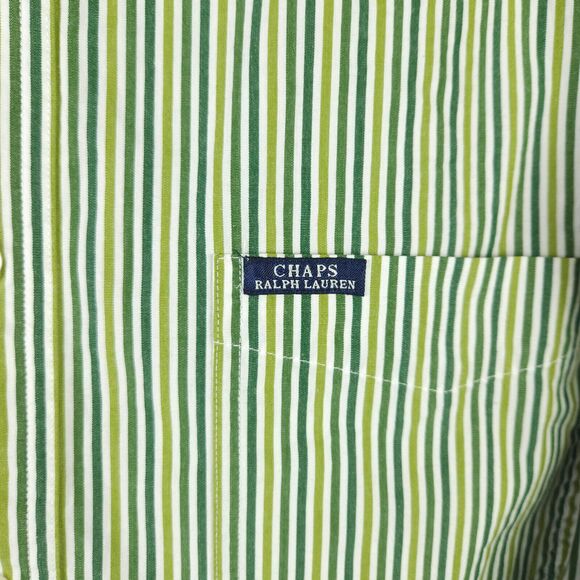 VTG Chaps Ralph Lauren Mens Large Green Striped Long Sleeve Button Up Shirt - Picture 2 of 8